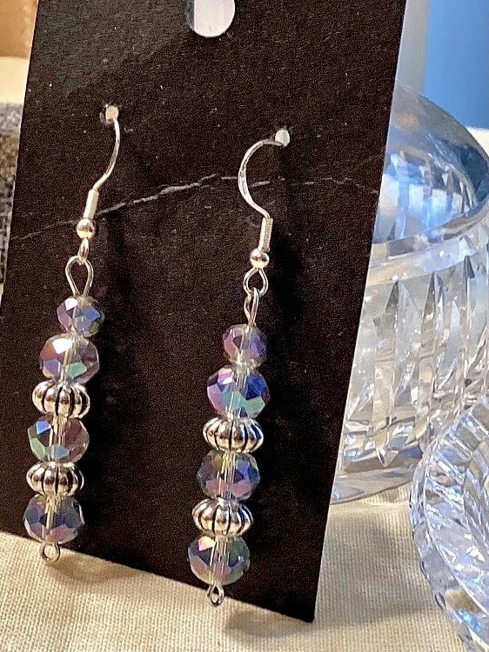 NWOT. Blue AB Crystals Earrings with SS Hooks